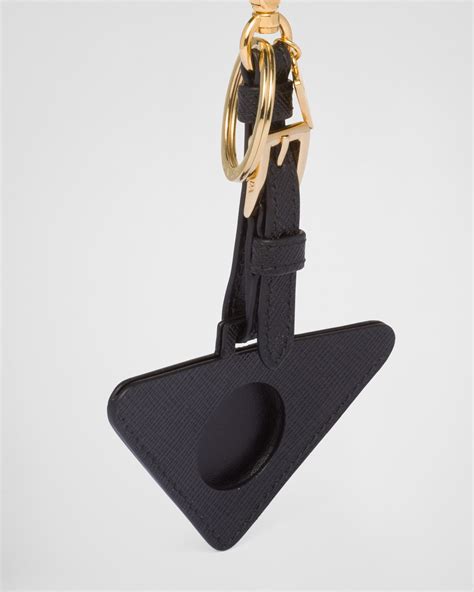 Black Saffiano Leather Airtag Holder .